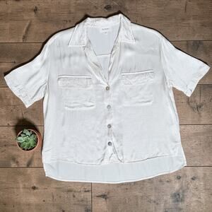 BOHME Off White Satin Flowy Button Up Shirt XS